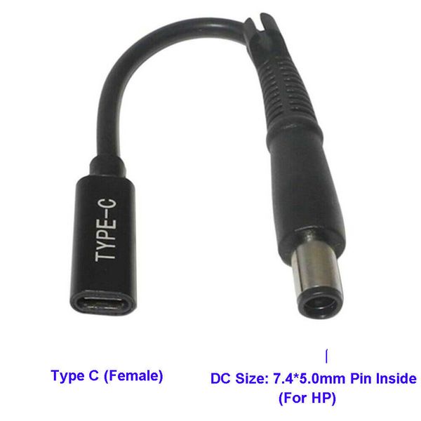 Cable de carga rápida USB C tipo C hembra a 7,4x5,0x0,6mm PD 65W para HP 2133 Mini-Note series Compaq 2230s Notebook cable para portátil