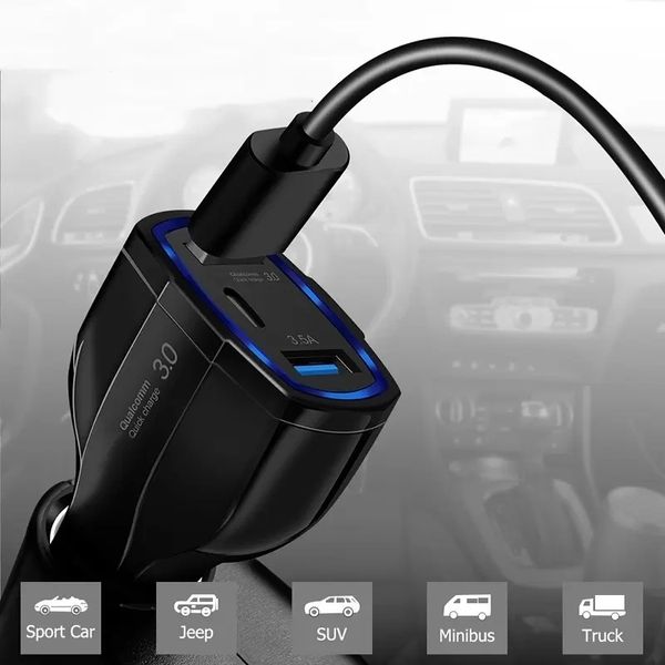 Chargeurs de voitures à charge rapide avec chargeur de voiture PD Halo Light Type-C pour téléphone