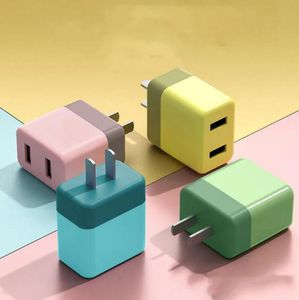 Snel opladen Dual USB Wall Travel Adapter vervanging voor mobiele telefoonlader US PLOK Candy Color 5V 2A