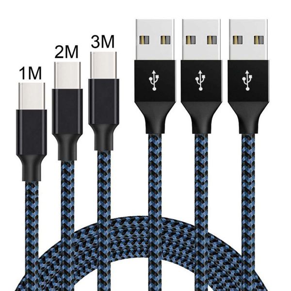 Cable trenzado de metal de nailon de carga rápida Tipo C Cables de teléfono móvil USB Carga de 1M / 2M para Samsung S20 S9 S10 note 20 Plus LG HTC para iphone15