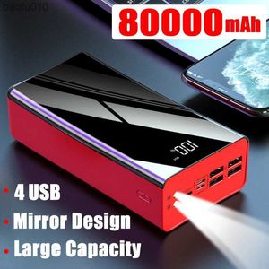 Snel Opladen Power Bank 4USB Draagbare 80000 Mah Oplader Spiegel Digitale Display Externe Batterij Voor Iphone Xiaomi Samsung L230619