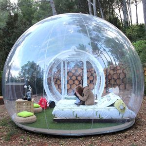 Snelle levering 2 personen Outdoor Single Tunnel opblaasbare bubbel Dome Tent Eco Home With Fan 3/4m Dia Igloo Clear House Hotel