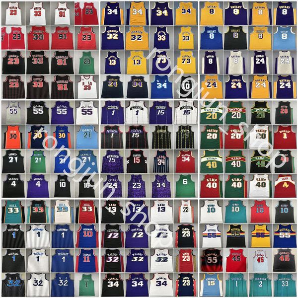 Livraison rapide Jerseys de basket-ball rétro cousu Pippen Johnson Bibby Nash Bogues Iverson Rodman Hill Williams Olajuwon Mutombo Malone Robinson McGrady Kemp Curry