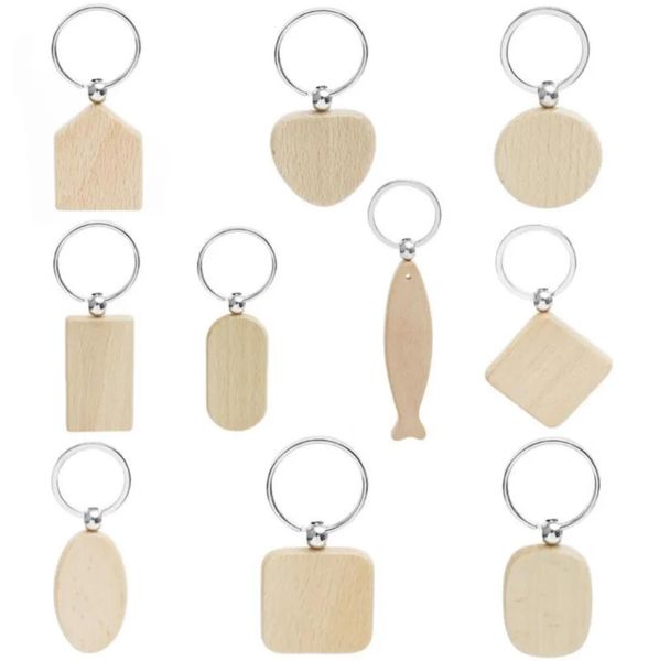 Livraison rapide porte-clés en bois de hêtre Party Favors blanc personnalisé personnalisé étiquette nom ID pendentif porte-clés boucle créatif cadeau d'anniversaire en gros