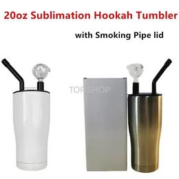 Entrega rápida Sublimación en blanco Vaso de cachimba con tapa de pipa para fumar Tazas curvas de 20 oz Tazas de viaje de acero inoxidable Curvado al vacío de doble pared