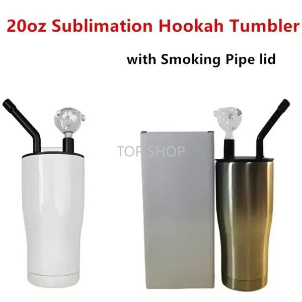 Entrega rápida Sublimación en blanco Vaso de cachimba con tapa de pipa para fumar Tazas curvas de 20 oz Tazas de viaje de acero inoxidable Curvado al vacío de doble pared