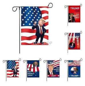 Snelle levering dubbelzijdig 12x18 inch campagnetuinvlag Trump 2024 Decoratie Banner Neem Amerika terug