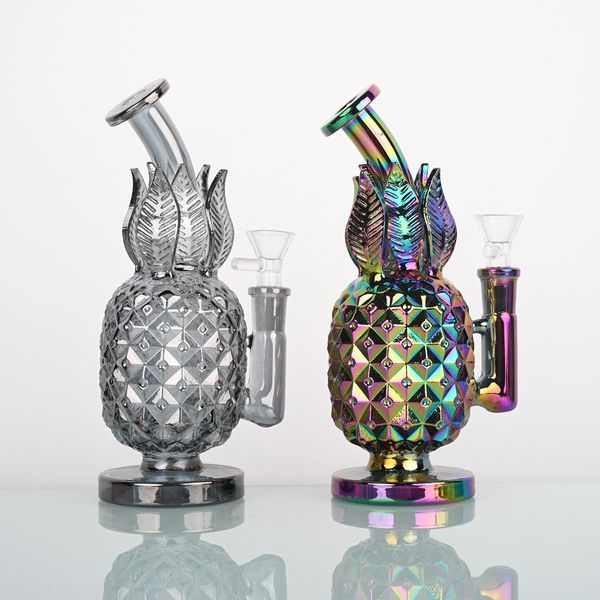 Entrega rápida Arte electrochapado Diseño de piña Bong para fumar de vidrio / Cachimba de vidrio para fumar soplado a mano / Pipa para fumar de lujo Bong de vidrio