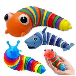 Snelle levering Fidget Toys Slug Articulated Flexible 3D Slugs Funst fidget speelgoed alle leeftijden reliëf anti-angst sensorisch voor kinderen Aldult F0803