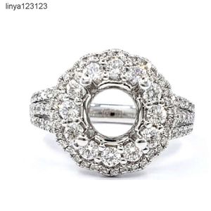 Entrega rápida, Hong Kong, calidad superior, hecho a mano, oro blanco sólido de 18k, anillo de compromiso con Semi anillo de diamante Natural para mujer