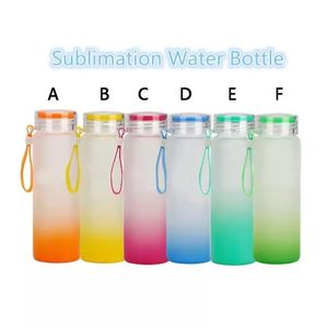 Entrega rápida Sublimación Vasos de agua Botella 500 ml Botellas de agua de vidrio esmerilado gradiente Vaso en blanco Bebidas Tazas