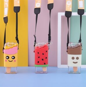 Consegna veloce Summer Cute Donut Ice Cream Bottiglia d'acqua con cannuccia Tazza di anguria quadrata creativa Portatile a tenuta stagna 2022 EE