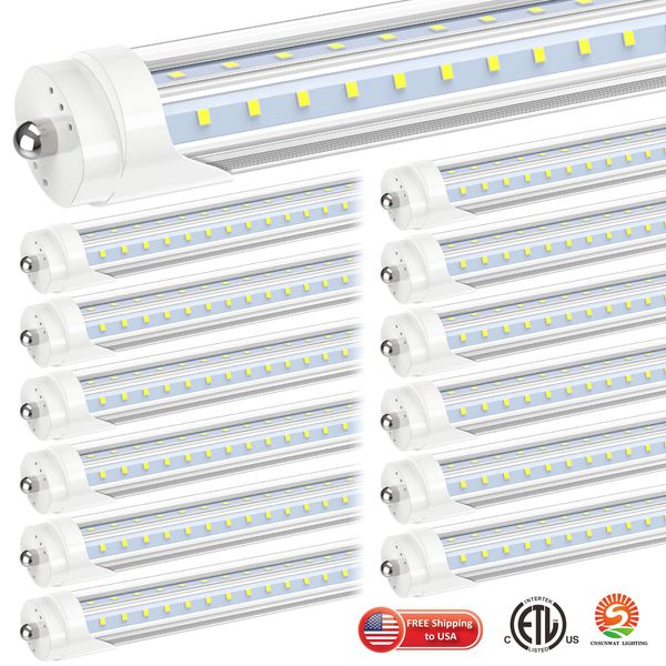 Stock en EE. UU. 72 W 8 pies t8 tubos led pin único FA8 8 pies tubo de luz led Filas dobles LED Fluorescente CA 85-265 V cubierta transparente t10 t12 reemplazos lastre quitar cable directo