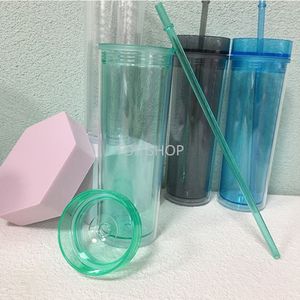 Fast delivey16oz slanke heldere magere tumbler dubbele wand acryl waterfles kleurrijke sap tuimelaar woningleverancier voor verjaardagscadeau ee