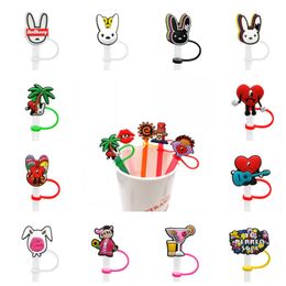 Snelle DHL Custom Bad Bunny Straw Topper Siliconen Mold Accessoires Bedek Charms Herkbruikbare Splash Proof Drinking Dust Plug Decoratief 8mm Stro -feestbenodigdheden