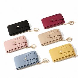 Ship Fast Drop Fi Zipper Credit Cador Pu Leather Petit portefeuilles Bourses à monnaie courte avec porte-clés Mey Clip I41N #