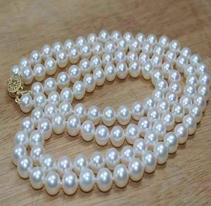 Snelle fijne parel sieraden dubbele strengen 89 mm100 echte natuurlijke Zuidzee witte parelketting 18quot19 quot8579458