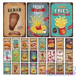 Fast Food Ice Cream Burgers Cupcake Metal Painting Plaque Plaat Schilderpakket IJzeren Teken Wandfoto voor Home Restaurant Snack Bar Decor 30x20cm W03