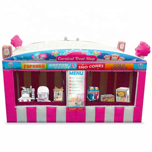 Tienda de golosinas de carnaval inflable gigante rosa de oxford de comida rápida/puesto de concesión/cabina de helado de palomitas de maíz con soplador