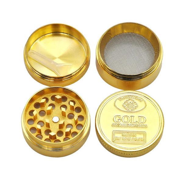 Fast GOLD Grinder Moneda Patrón Aleación de zinc Metal Humo Hierba 4 Partes Capas 40MM Cigarrillo Tabaco Especias Trituradora Accesorios para fumar al por mayor