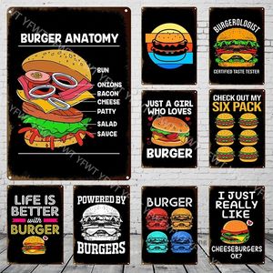 Snelle hamburger art Painting Desserts Shop poster brood metalen tinnen bord ijzer schilderen decor voor restaurantplaat gepersonaliseerde plaques kunstteken maat 30x20cm w02