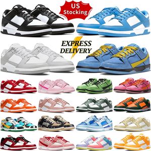 US Stocking Lows Wit Zwart Panda Designer Hardloopschoenen voor Heren Dames Lage Platte Sneakers Grijs Mist UNC Coast Triple Roze Team Goud Argon Lokaal Magazijn Heren Trainers