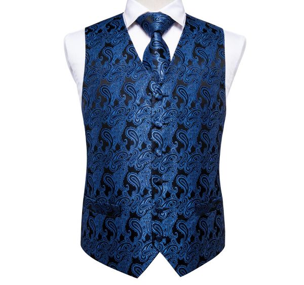 Fast Men039s classique bleu Paisley soie Jacquard gilet gilet cravate poche carré boutons de manchette ensemble mode fête mariage M7824800