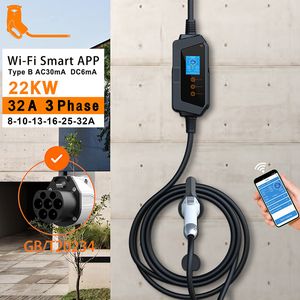Snelle draagbare EV-oplader GBT-plug 22 kW 32A 3Phase AANPASSING HUIDIGE WI-FI SMART APP-CONTROLE ELEKTRISCHE AUTO LADERING STATION