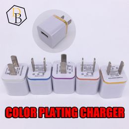 Chargeur de qualité Bord de placage de couleur Unique USB Chargeur domestique 2pin Charge Adaptateur mural USA 5V 1A Prix pas cher Prise de charge pour Iphone 7