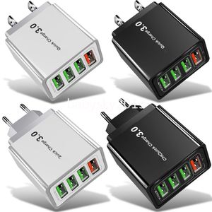 Chargeurs de téléphone portable rapides rapides 4 ports QC3.0 30W EU US Plug adaptateur de chargeur mural pour Iphone 15 11 13 14 Samsung s10 S8 s9 téléphone Android B1