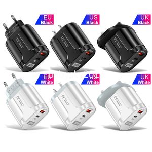 Chargeur mural PD 20W à Charge rapide, 2 ports, adaptateur secteur EU US Uk, pour Iphone 11 12 13 14 15 Samsung htc lg B1