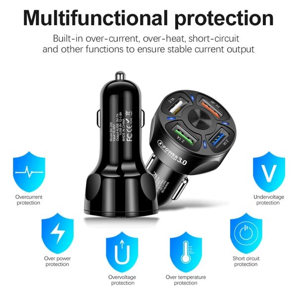 Chargeur de voiture rapide 4 Ports Usb QC3.0 7A 35W, adaptateur d'alimentation automatique pour iPhone 12 13 samsung lg android téléphone pc