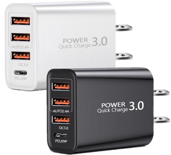 CARGA RÁPIDA RÁPIDA EU US UK 4PORTS TIPO C USBC PD QC30 CARGADOR DE MALA AC Home Travel Power Adapter para iPhone 12 13 14 Samsung HTC 1075035