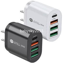 Cargador rápido rápido 36W 4 puertos PD USB C Cargador UE EE. UU. Reino Unido AC Adaptador de corriente de viaje para el hogar Cargas de pared para iPad iPhone 11 13 14 15 HTC LG B1 con caja al por menor