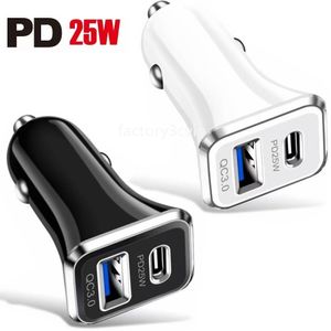 Snel Snel Opladen 25W 12W Dual Poorten PD USB-C Autolader Auto Power Adapters Voor Samsung htc lg Android F1 Met Doos