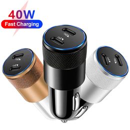 Charge rapide rapide 40W double PD Type C USB-C Car Chargeur Auto Auto Power Auto pour Samsung S22 S23 Utral pour iPhone 12 13 14 15 Huawei GPS PC