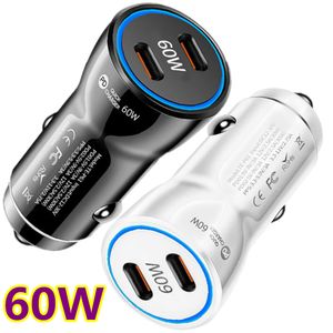 Charge rapide rapide Double chargeur de voiture USB C 60W 40W PD Type C Adaptateurs d'alimentation automatique pour iPhone 13 14 15 Pro Samsung S22 S23 S24 HTC Téléphone Android avec boîte