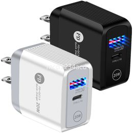 Snelle snel opladen EU US UK QC3.0 PD -lader 20W 18W Type C Wall Chargers Plug Power Adapters voor iPhone 13 14 Samsung Huawei M1 met doos
