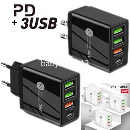 Charge rapide rapide PD USB C Charger mural 4 ports QC3.0 36W Adaptateur d'alimentation de type C pour iPhone 12 13 14 15 Samsung Huawei B1 avec boîte