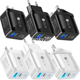 Carga rápida rápida PD USB C Cargador de pared 25W 18W 20W UE EE. UU. Reino Unido 2 puertos QC3.0 Tipo c Adaptadores de corriente para Iphone X XR 12 13 14 Pro Max Samsung B1 PC Mp3 con caja al por menor