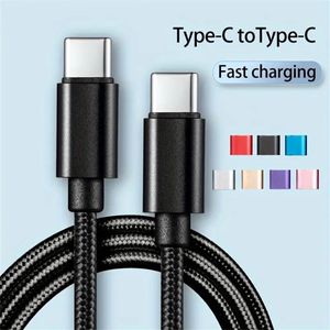 Cable de carga rápida rápida Tipo C a USB C PD 1M 2M 3M 60W Cables de tela para Samsung Galaxy S10 S20 S23 S24 HTC LG Android Teléfono 15 15 Pro