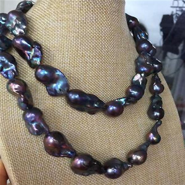 Rapide Real Fine Pearls Jewelry magnifique 25-30MM TAHITIEN PEACOCK BLEU PERLE COLLIER 38INCH 14K242w