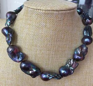 Rapide véritable perles fines bijoux superbe 3035mm énorme baroque paon bleu collier de perles 20 pouces 925s7304786