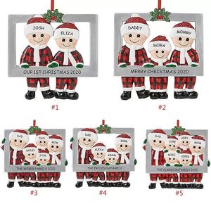 Snelle hars kerstdecoraties schattig kerstfamilie ornament Red Plaid Santa Claus hanger Diy Naam foto frame kerstboom ornamenten geschenken c0809x5