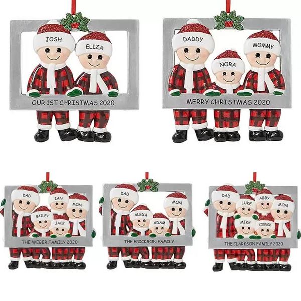 Décorations De Noël En Résine Rapide Ornement De Famille De Noël Mignon Plaid Rouge Pendentif Père Noël DIY Nom Cadre Photo Arbre De Noël Ornements Cadeaux B0810