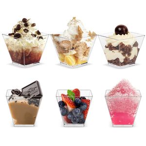 Envío rápido 2oz taza de postre de mousse desechable mini plástico transparente cuadrado pudín helado tazas cuadradas 58ML spot