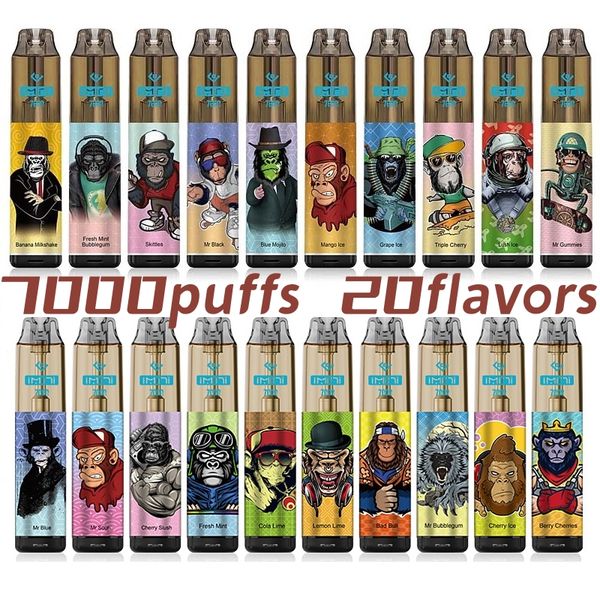 Navire rapide Imini 7000 Puffs Vape jetable 15ml Chariots préremplis 850mAh 0% 2% 3% 5% Dispositif de cigarette Vapeur étanche 7000puff avec 6 RVB Light Tornado Vape pour le marché européen