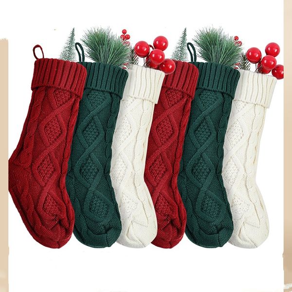 Calcetines navideños tejidos de envío rápido, calcetines colgantes de Papá Noel, bolsas de dulces, bolsas de regalo, calcetines decorativos para árboles de Navidad