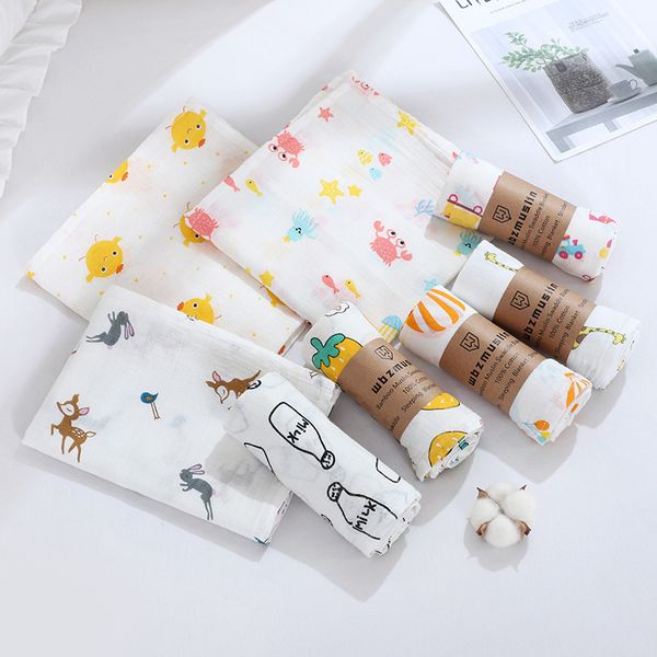 Livraison rapide Couvertures en mousseline en gros Motif personnalisé Couverture en mousseline pour bébé Swaddle Set Coton Nouveau-né Fabricant