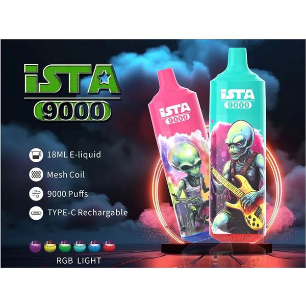 Envío rápido 100% original Ista recargable 9000 inhalaciones desechables Vape Pod 9K Cigarrillo electrónico 6 colores RGB vaporizador ligero